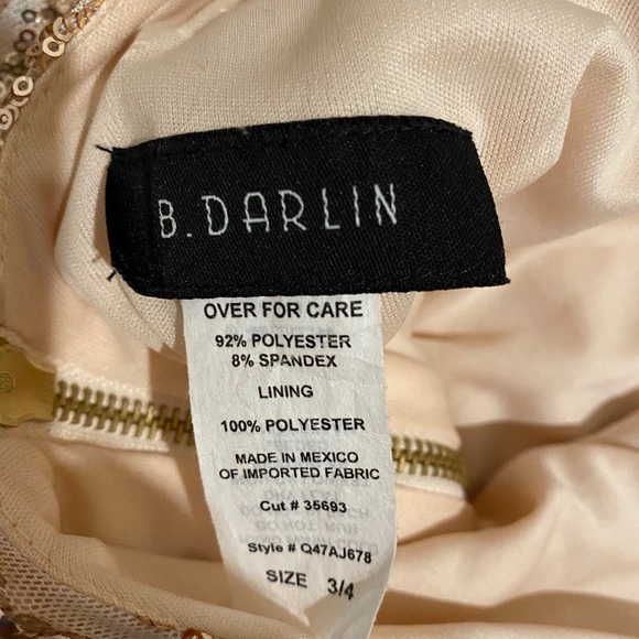 B Darlin Rose Gold Long Sleeve Backless Dress - Picture 5 of 5